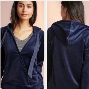 Anthropologie Saturday Sunday Navy Blue Velvet Wrap Hoodie